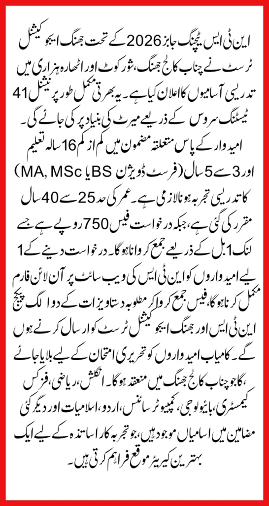NTS Educator Jobs 2026 For Chenab Colleges How To Apply, Eligibility Criteria & Salary Details