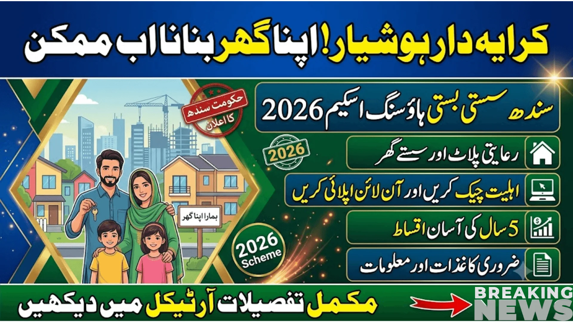 Sindh Sasti Basti Housing Scheme 2026 Announced Check Eligibility & Apply Online